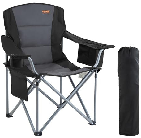 VEVOR Faltstuhl Klappstuhl mit Getränkehaltern & Armlehnen 158 kg Belastbar, Anglersessel Faltbar Anglerstuhl Faltstuhl Schwarz, inkl. Tragtasche Camping Stuhl Outdoor Regiestuhl Tragbar