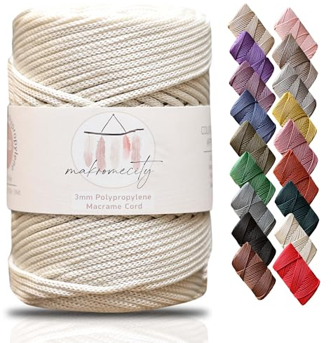 Makromecity, Premium Polyester Macrame Cord 3mm x 131 Yards (394 feet) 3mm Polypropylene Ecru Macrame Cord Crochet Macrame Bag Cord Crafts for Wall Hangings, Bags, Underplate, Rug