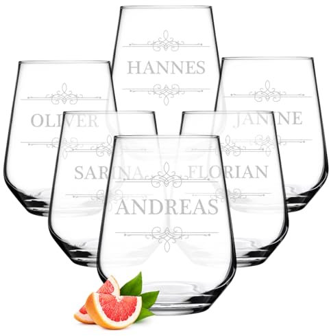 polar-effekt Juego de 6 vasos de agua para bebidas con grabado personalizado, elegantes vasos con nombre, vaso de zumo para bebidas frías, ideal como regalo