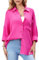 Stamain Camisas Mujer de Algodón Manga Larga Blusas Mujer Talla Grande on Cuello en V Informales Camisa Fucsia Tops con Botones para Verano Boda M