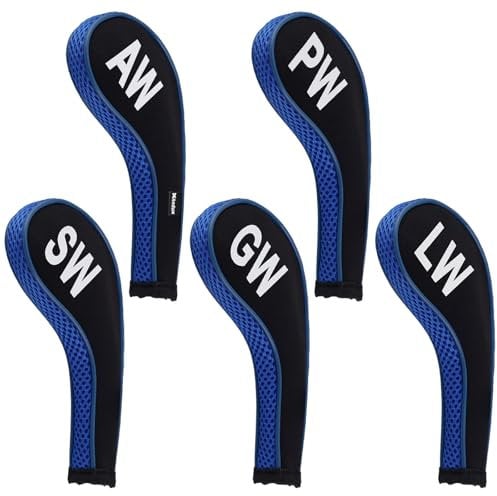 Andux 5Pack Golf Wedge Irons Club Head Covers NO. on both Sides Long Neck with Zipper MT/S18 (Black/blue)
