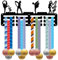 CREATCABIN Medaillenaufhänger Gymnastik Medaillenhalter Ausstellungsregal Haken Wandmontage Sport Gymnastik 3 Linie Für 40+Medaillen Geschenk Für Turner Athlet Medaillengewinner Frauen 29x13cm Schwarz