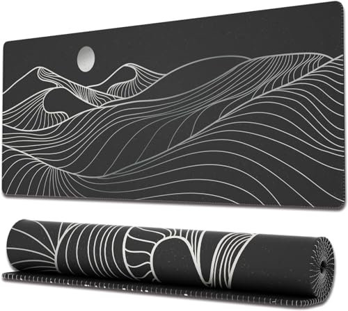 WuYuLunBi Minimalistic Topographic Map Gaming Mouse Pad - Large Desk Mat with Stitched Edges, XL Extended Mousepad with Anti-Slip Bottom, Desk Pad for Keyboard and Mouse, 31.5 X 11.8 in, White (Gray)