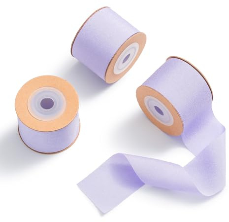 MORSUNBELA Nastro decorativo lilla per matrimonio, nastro in seta viola, larghezza 3,8 cm x 9 m, 3 rotoli