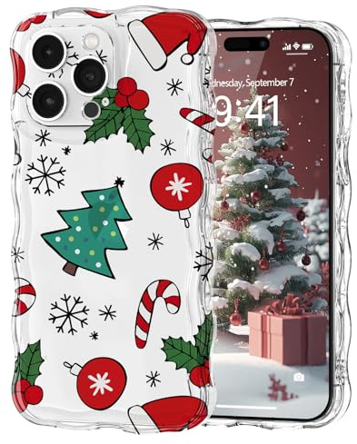 L-FADNUT für iPhone 14 Pro Max Hülle Weihnachten Wellenform Transparent | Handyhülle Ultra Dünn süß Durchsichtig Stoßfest Schutzhülle TPU Silikon Bumper Case Muster Gehstock