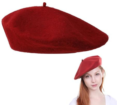 Rakiuty Baskenmütze, Barett Mütze, Barett Mütze Damen, Mütze Damen Beret, Mütze Beret Cap,Wine Red
