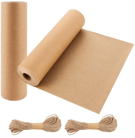 YAYODS 2 Packpapier Rolle - 30cmx30m Braun Kraftpapier Rolle mit 20m Schnur - Natürliches Recyclingpapier Verpackungspapier - Geschenkpapier Kraftpapierrolle als Verpackungspapier, Geschenkverpackung