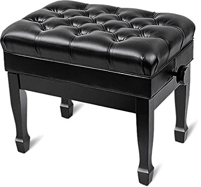 Hydraulisch verstellbare Klavierbank mit Echtleder gepolstertem Komfort und extra Notenablagefach schwarz