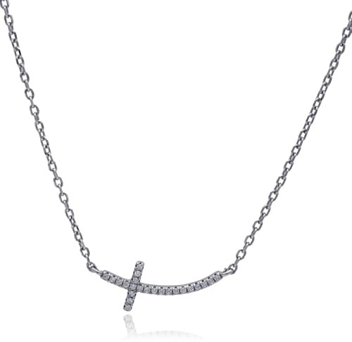 Evensee Halskette Damen Silber 925, Gekrümmt Kreuz Anhänger, Kette Mit Elegantem Kurvigen Kreuz, 925 Sterling Silber Chain, Modischer Frauen Schmuck Collier, Edles Geschenk