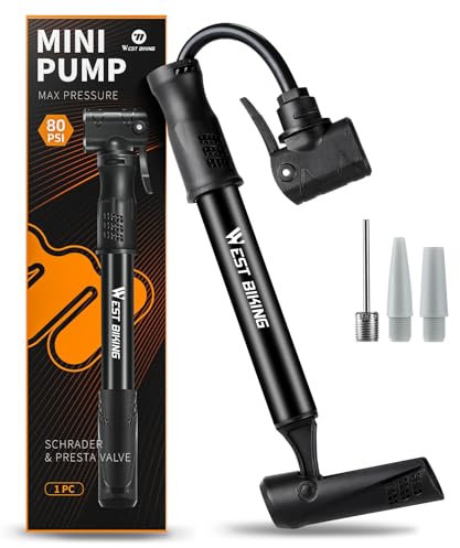 West Biking Bike Pump - Quick and Efficient Bicycle Pump for MTB, Versatile Cycle Pump, Durable Bike Tyre Pump for Everyday Riding, Schrader Valve and Presta Valve