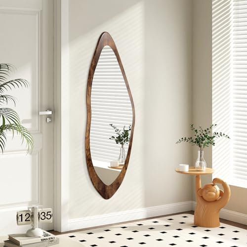 AAZZKANG Grande specchio con cornice in legno, 120 x 40 cm, vintage, irregolare, a figura intera, asimmetrico, per bagno, camera da letto, soggiorno, ingresso