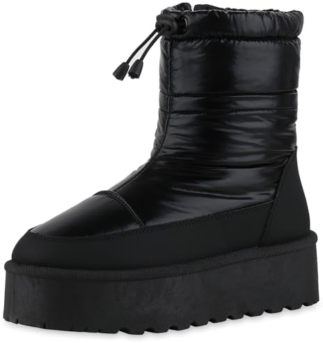 VAN HILL Damen Winter Boots Plateau Gesteppt Bequem Schuhe 216527 Schwarz 38