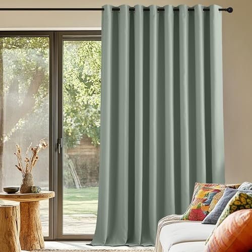 PONY DANCE Extra Breite Gardine Wärmeisolierend Ösenvorhang Blickdicht 1er Set H 260 x B 300 cm Thermo Vorhänge gegen Hitze Verdunklungsvorhänge für Schlafzimmer, Salbeigrün