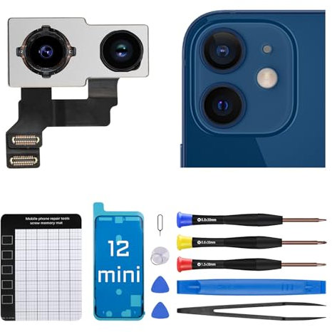DGSCSMY for iPhone 12 mini Rear Camera Replacement for iPhone 12mini 12MP 4K Video Main Back Camera Replace Full Repair Tools Kit with Magnetic Pad Screwdriver A2176 A2398 A2399 A2400