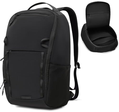 Outplea Small Travel Backpack Men Women, Waterproof Hiking Backpack with Front Opening, 15 Laptop Carry On Backpacks for Camping College Work Casual, Black