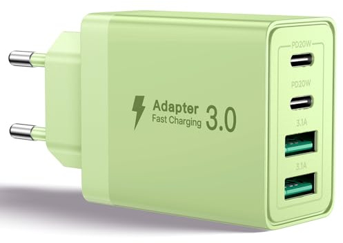 Aioneus Chargeur USB C, 40W 4 Port Prise USBC Chargeur Rapide iPhone, 3.1A PD+QC Type C Adaptateur Multi Secteur Chargeur pour iPhone16 15 14 13 12 11 Pro Max X XS XR 8 7 6S Plus Mini SE,iPad,Samsung