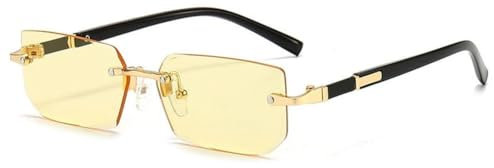 Lunettes de soleil sans monture rectangulaires rétro sans monture verres colorés lunettes de soleil teintées pour hommes et femmes lunettes d'ombrage UV, jaune, Taille unique