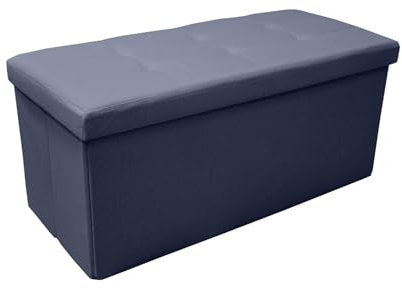 INTRECCI Pouf Contenitore, Panca Scarpiera, in Tessuto, Rettangolare, 76x34x34 cm, Imbottito, Versatile, Facile da Pulire. Colore: Blue Jeans