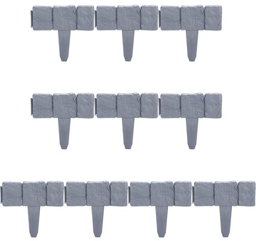 Recinzione per Giardino Effetto Pietra, Bordo per Aiuola Plastica, Bordi da Giardino, Bordatura per Prato, Bordo per Prato Adatto per Aiuole e Prati Bordo in Plastica, Grigio, 25x 23cm,10pcs