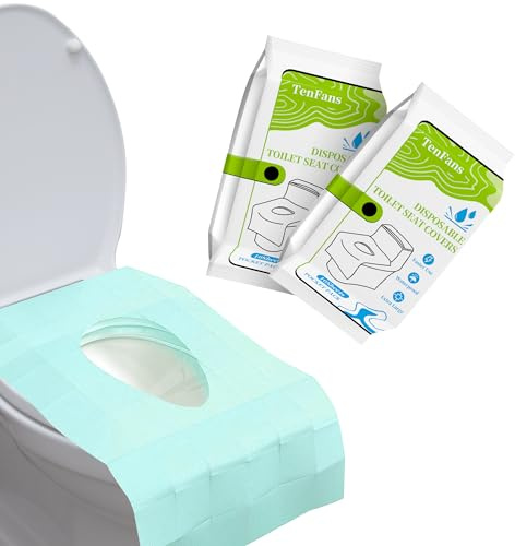 TenFans Toiletten-Sitzbezüge Einweg - 20 Stück einzeln verpackt für Reisen | Wasserdichte XL Bezüge für Erwachsene und Kinder - Reiseaccessoires für öffentliche Toiletten, Camping, Flugzeug