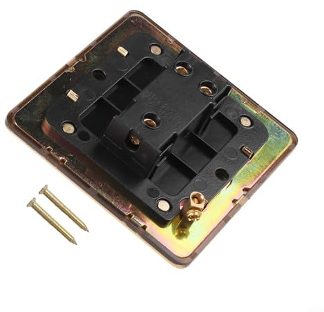 Vintage Brass Toggle Light Switch Single Pole Double Throw Wall Mount Panel 86 Type Light Control Switch with Decorative Cover Plate for Home Living Room Bedroom 86x86x37mm Gold(1 Gang)