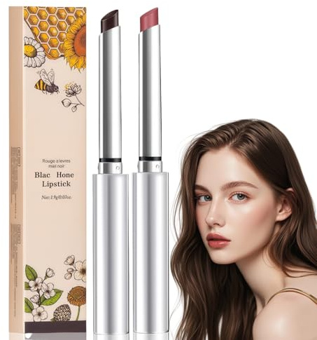 2Pcs Honey Lipstick Set,Honey Black Lipstick,Pink Moisture Shine Lips/tick,Lip Tint Black Lip/stick and Pink Li/pstick,Hydrating Li/pstick for Dry Lips Moisturizing,Lip Balm Suitable for Dry Lips