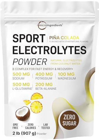 Micro Ingredients Electrolytes Powder, 2 lbs | 95 Servings | Sugar Free Workout Hydration | Potassium, Sodium, L-Glutamine, Beta-Alanine, & More | Natural Coconut Water | Pineapple Piña Colada Flavor