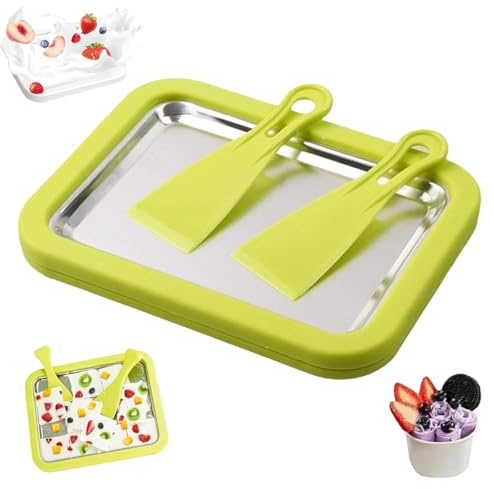 Myfroroll Ice Cream, bandeja fria para hacer helados, Rolled Ice Cream Maker Tray with 2 Spatulas, tabla fria para hacer helado, for Gelato Sorbet Frozen Yogurt (8.9 * 7in,Green)