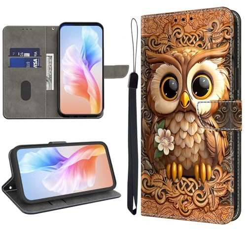 KEDBBAO Handyhülle für Xiaomi Redmi 15C 4G/5G Hülle Premium Muster Klapphülle Leder Tasche Case Flip Magnet Motive Wallet Schutzhülle, Waldkauz