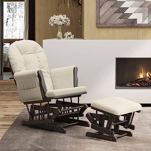 Emmtore Schaukelsessel mit Hocker Gleitend Cremeweiß Stoff Schaukelstuhl für Kinderzimmer Schlafzimmer Wohnzimmer, Relaxsessel mit Gleitfunktion, Gleitender Schaukelsessel Relaxstuhl