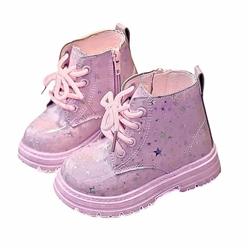 OrJana Stivaletti per Bambina con Stelline Glitter, Suola Antiscivolo, Lacci e Cerniera, Design Casual, Stile Combat