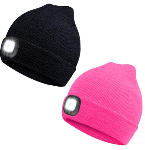 ANBET Kinder Strickmütze mit LED-Lampe Warm halten, dimmbar, wiederaufladbare USB-Scheinwerfer Großes Geschenk für Jungen und Mädchen