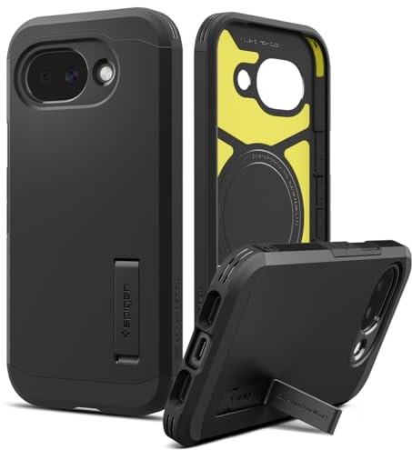 Spigen Tough Armor MagFit für Google Pixel 10a -Black | Kompatibel mit MagSafe, Integrierter Kickstand, Air Cushion Tech, Military-Grade Schutz, Spigen Original Serie