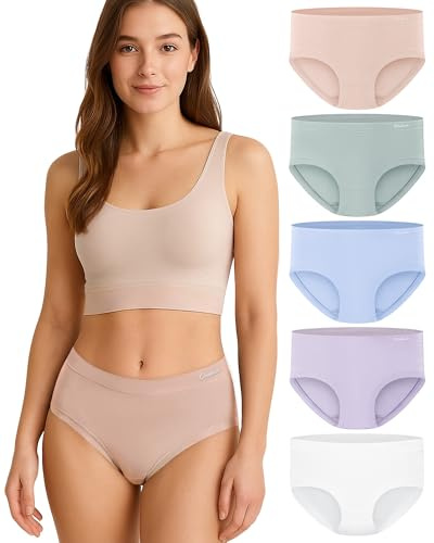 Gladbecke Culotte Femme Bambou Doux - 94% Bambou & 6% Élasthanne, Lot de 5 | Confortable Stretch Slips, Taille Moyenne Élastique Ventre Plat, Sans Compression, Doux Comme de La Soie, Respirant, S-3XL