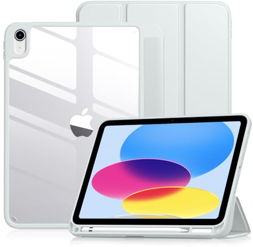 Vobafe Custodia per iPad A16 11ª/10ª Generazione (2025/2022) con Porta Stilo, Cover iPad 11 Pollici con Retro Trasparente in PC, Supporta Touch ID e Sonno/Sveglia Automatici, Bianco
