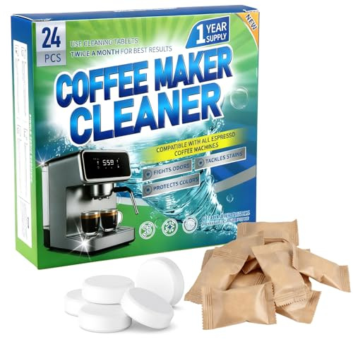 Coffee Machine Cleaning Descaler Tablets 24 Pack Universal Compatible with All Espresso Coffee Machines, Fast-Dissolving Limescale Oils and Removes Residue Deep Clean Tablets