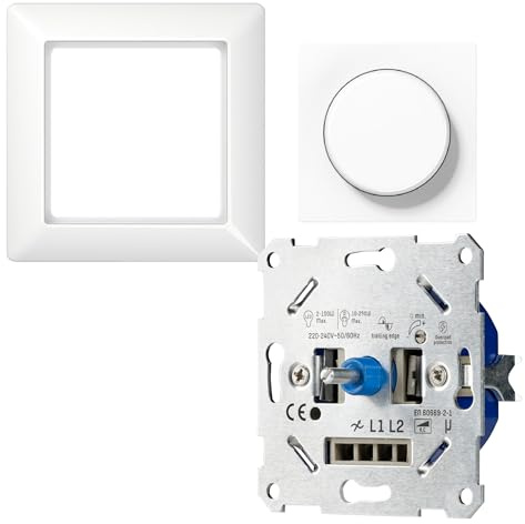 proventa LED Dimmer Unterputz 250W -> Komplettset mit Jung AS 500 alpinweiß <- LED Drehdimmer für LED & Halogen - Phasenabschnitt - 2-Draht Technik