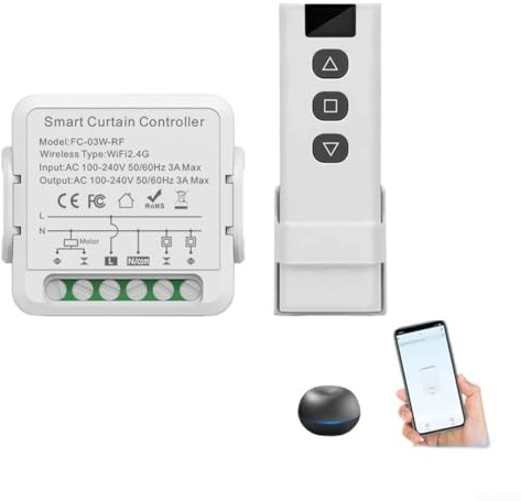 Smart Curtain Switch Module, for Tuya WiFi RF Roller Blind Motor Controller Circuit Breaker Module for Zigbee for Home Automation (WiFi + RF)