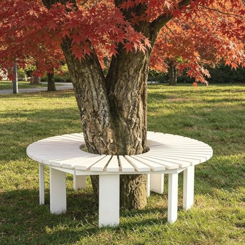Gartenbank mit Leisten, wetterfeste Gartenbänke, Holzsitzen mit Armlehne seitlich, robuste halbrunde Gartenbank für Veranda / Rasen(Half Round)