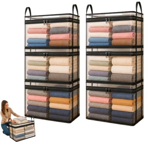 4/5/6 PCS Large Clear Thick Plastic Storage Box with Hinged Lid,Large Heavy-Duty Thick Plastic Clear Storage Bag for Clothes,Storage,180° Flip Cover Heavy-Duty Space-Saving Organizer (6, L)