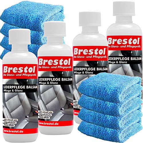 Brestol LEDERBALSAM Set3 (4X 300 ml + 8X Poliertuch) - Lederschutz Ledersitze Autositze Auto Leder Glattleder Kunstleder Sofa Couch Ledercouch