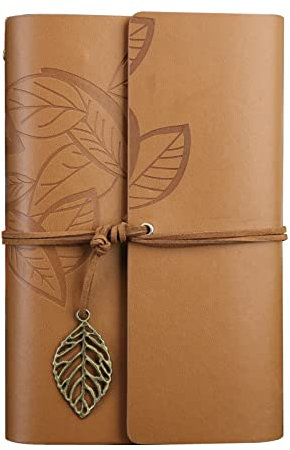 NectaRoy Retro Vintage Blatt Label Notizbuch Klassische PU Leder Cover Notebook Notepad Travel Journal Tagebuch Reisetagebuch Nachfüllbare Sketchbook