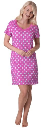 Camille Womens Smooth Soft Cotton Summer Nightshirts 18-20 Pink Polka Dot
