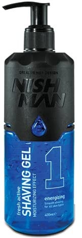 NISHMAN Rasiergel 01 - Energizing 400ml - Für eine Sanfte Rasur, Feuchtigkeitsspendend und Pflegend - Perfekter Schutz für Glatte Haut - Frischer und Lang anhaltender Duft - Männerpflege