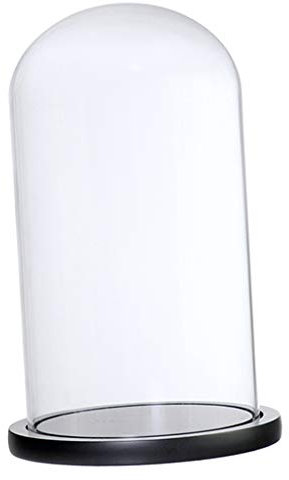MagiDeal Cloche de en Verre avec Couvercle en Bois de Support de Paysage des Fleurs, Noir F