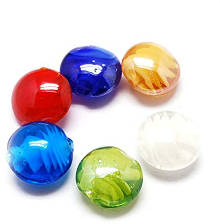 PandaHall - 200 perline in vetro lavorato rotonde piatte, 16 mm x 8 mm, fatte a mano, perline sfuse per la creazione di gioielli, colori misti