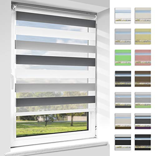 OUBO Doppelrollo Klemmfix ohne Bohren Weiß-grau-anthrazit B65 x H120cm (Stoffbreite: 61cm), Duo Rollo für Fenster und Tür, Fensterrollo Sonnenschutz & Sichtschutz