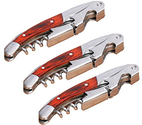 Professional Waiter Corkscrew Wine Key for Bartenders Set of 3,With Long Rosewood Handle Stainless Steel Handle Wine Opener for Bar Restaurant Waiters, Sommelier, Bartend (Long Wood 3 Packs)