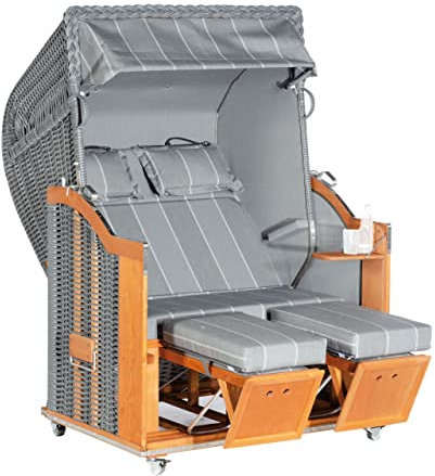 Sonnenpartner Strandkorb Classic 2-Sitzer Halbliegemodell Onix/grau mit Sonderausstattung