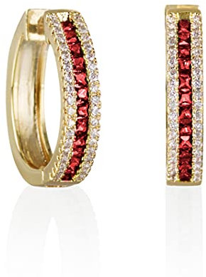 namana goldene Creolen in Rot für Damen. Rote Creolen für Frauen mit roten CZ Steinen. Farbige Creolen für Damen mit rubinroten Steinen mit Geschenkbox.